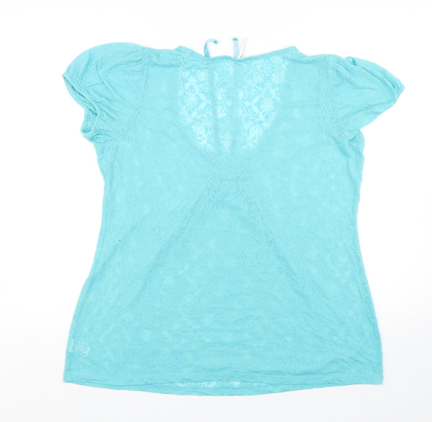 Marks and Spencer Womens Green Floral Polyester Basic T-Shirt Size 18 Scoop Neck