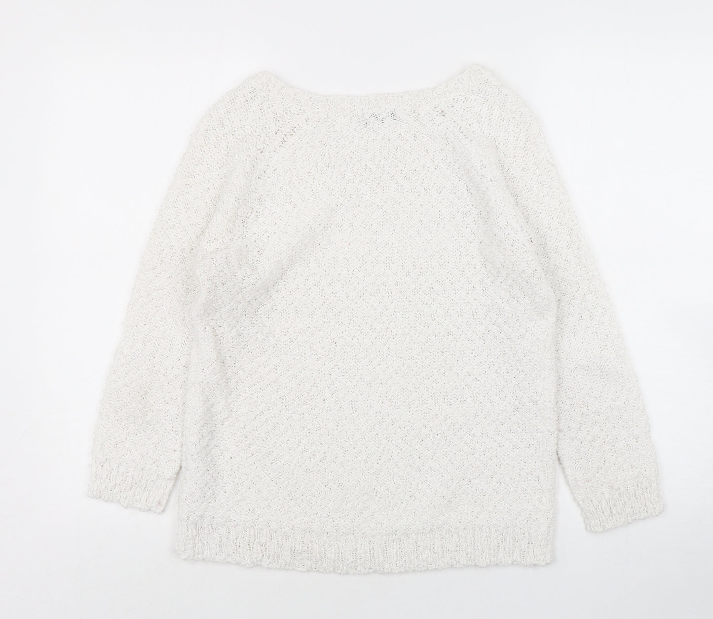 F&F Womens White V-Neck  Polyester Pullover Jumper Size 10