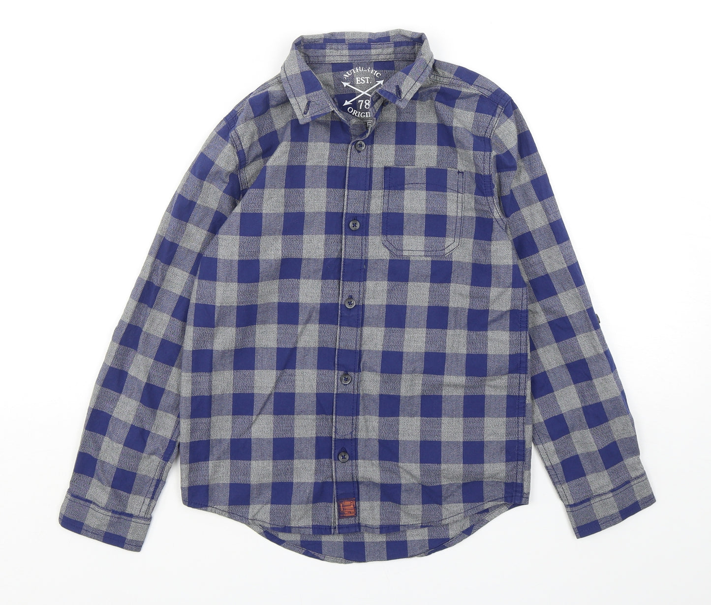 F&F Boys Multicoloured Check Cotton Basic Button-Up Size 8-9 Years Collared
