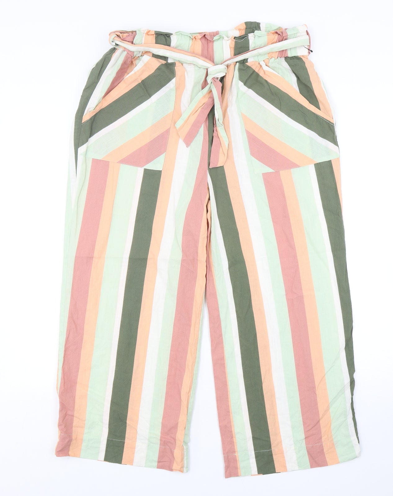 TU Womens Multicoloured Striped Cotton Trousers  Size 14 L26 in Regular