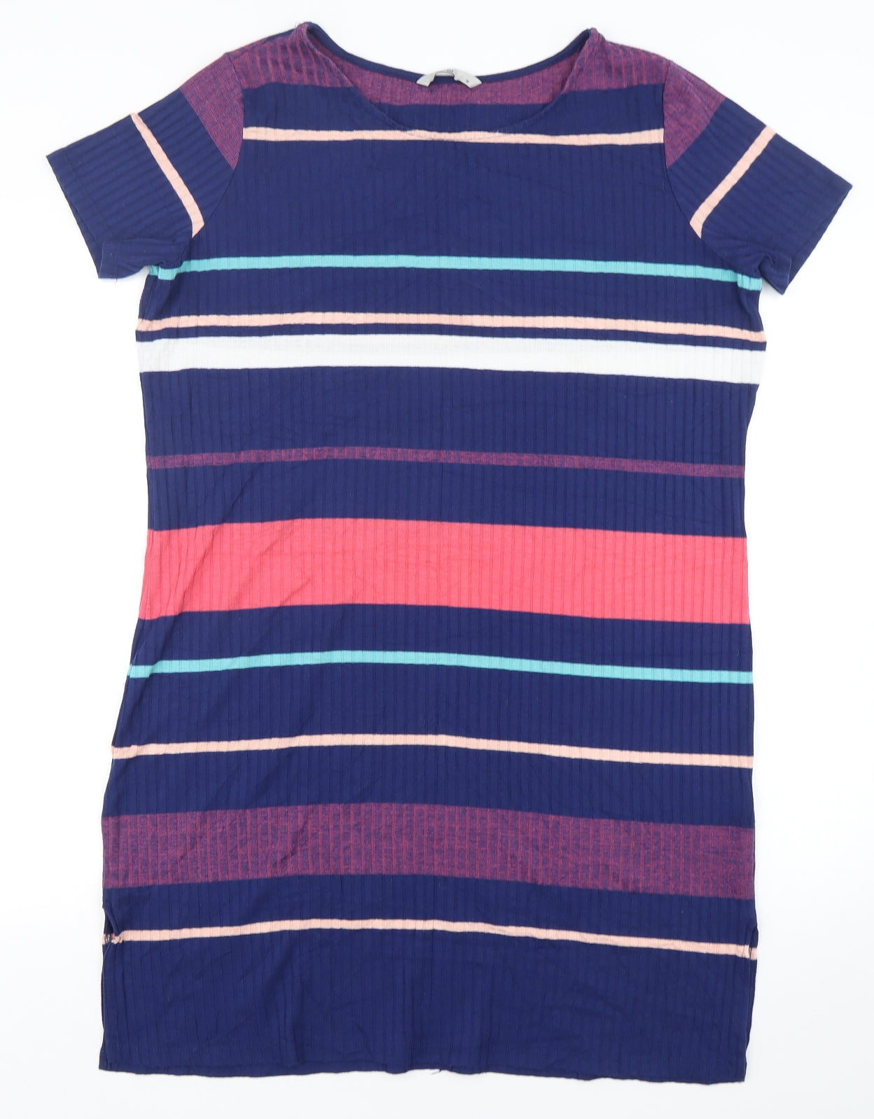 TU Womens Multicoloured Striped Polyester T-Shirt Dress  Size 16  Round Neck