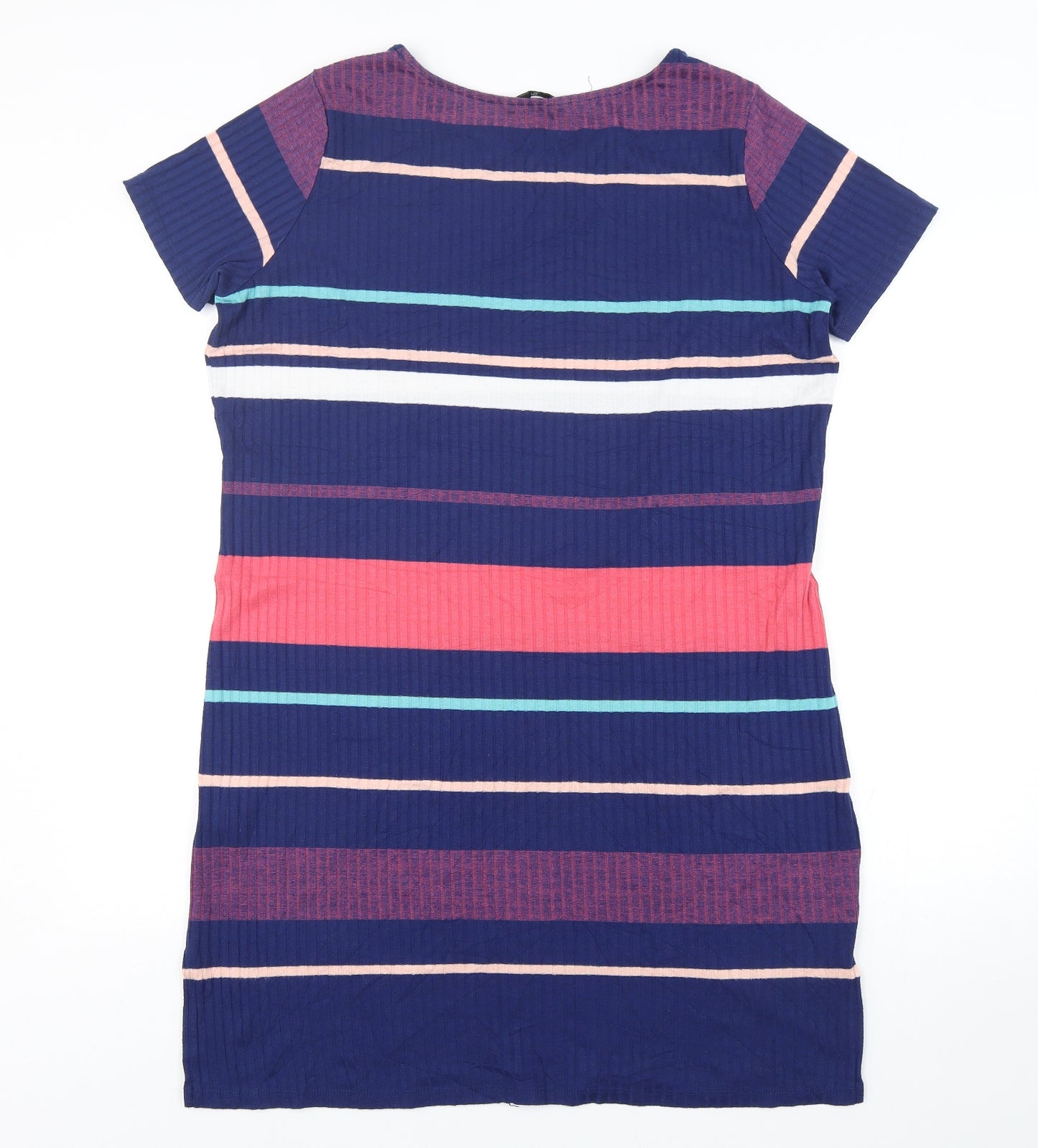 TU Womens Multicoloured Striped Polyester T-Shirt Dress  Size 16  Round Neck