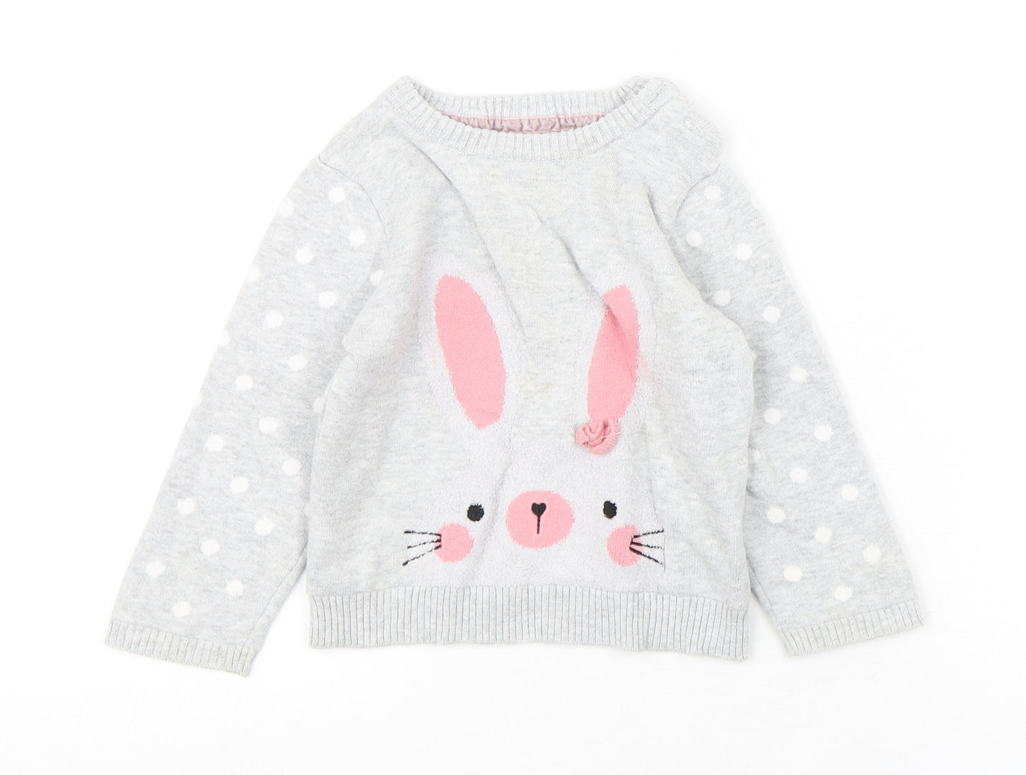 Primark Girls Grey Polka Dot Cotton Pullover Jumper Size 12-18 Months