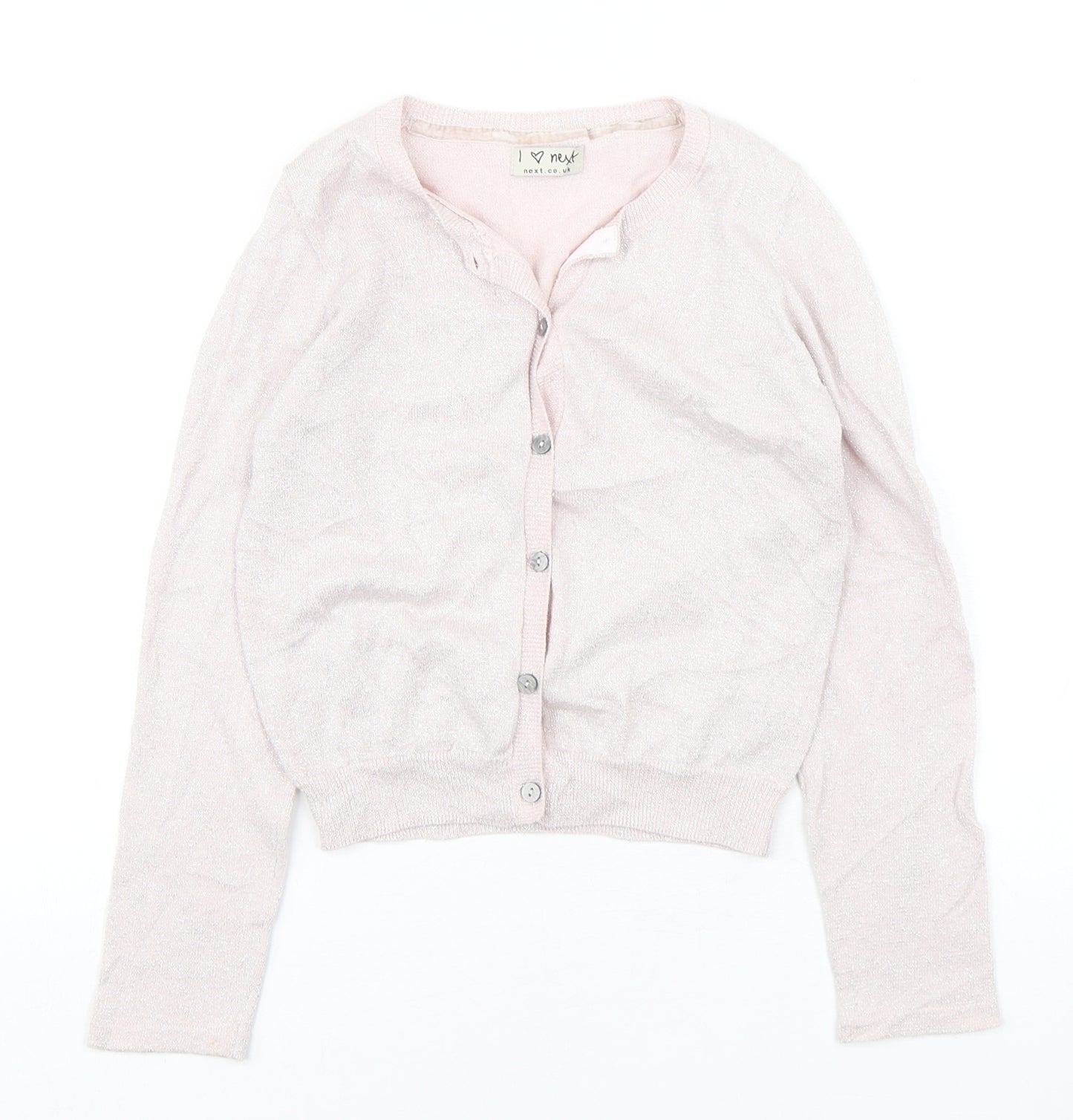 NEXT Girls Pink Round Neck  Cotton Cardigan Jumper Size 8 Years