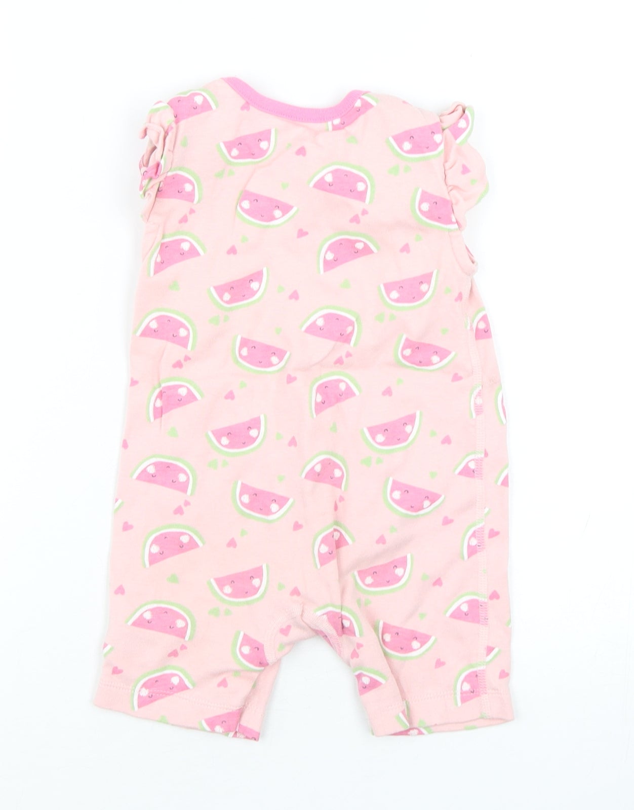 Mothercare Girls Pink Geometric Cotton Romper One-Piece Size 9-12 Months   - Watermelon