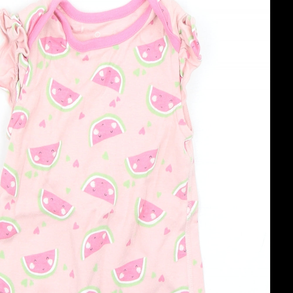 Mothercare Girls Pink Geometric Cotton Romper One-Piece Size 9-12 Months   - Watermelon