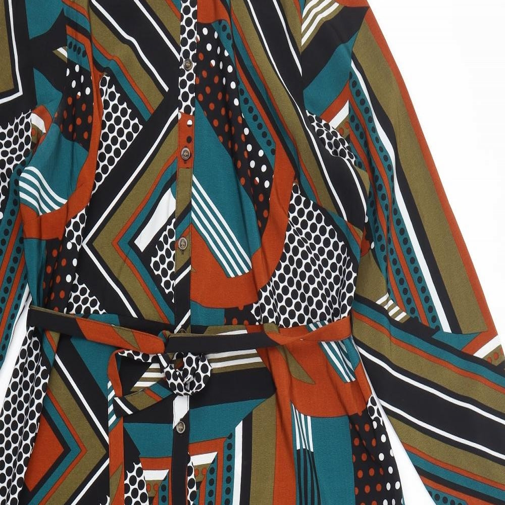 Papaya Womens Multicoloured Geometric Polyester Shirt Dress  Size 16  Collared