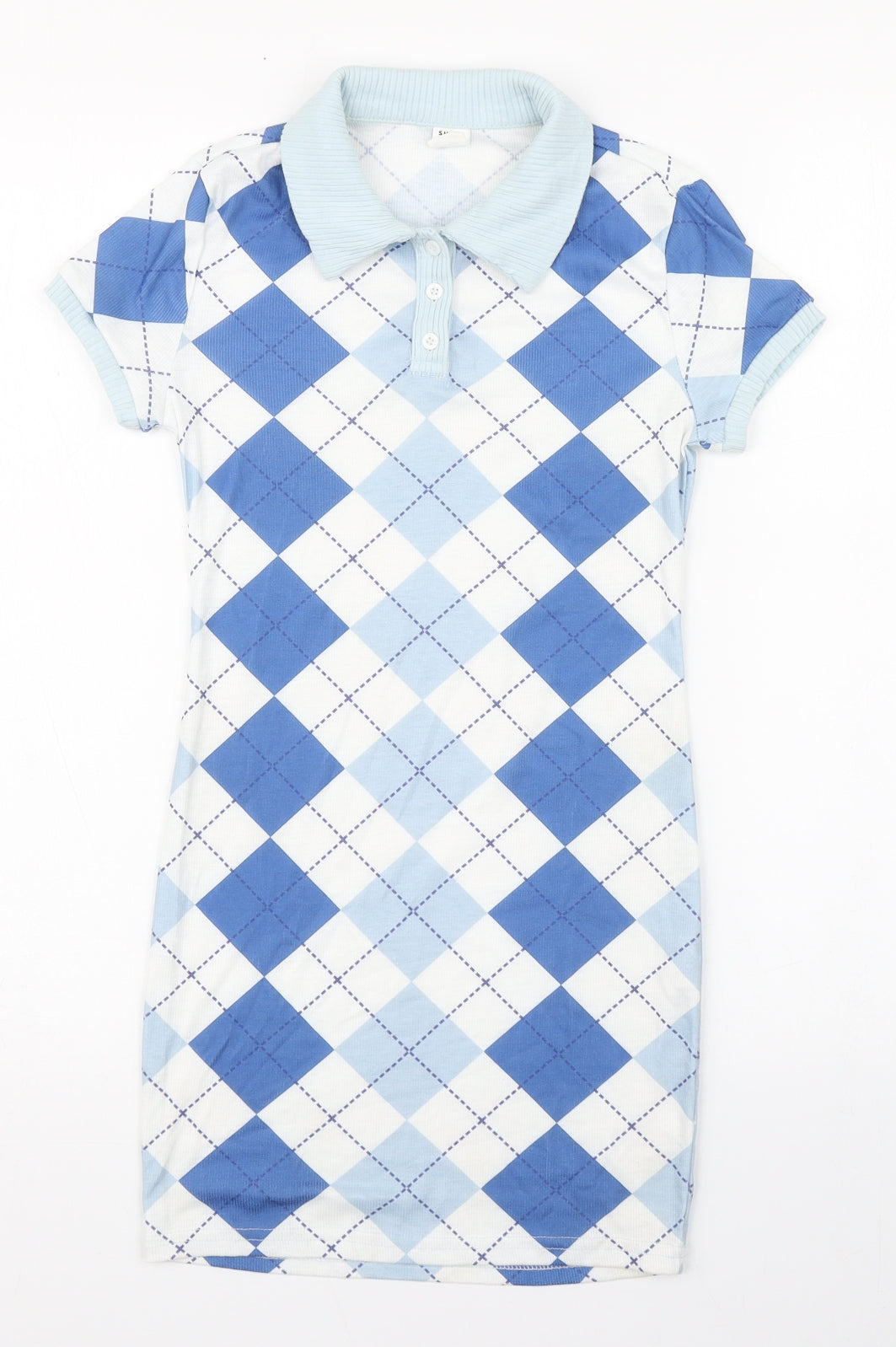 Shien Girls Blue Argyle/Diamond Polyester T-Shirt Dress  Size 10-11 Years  Collared Pullover