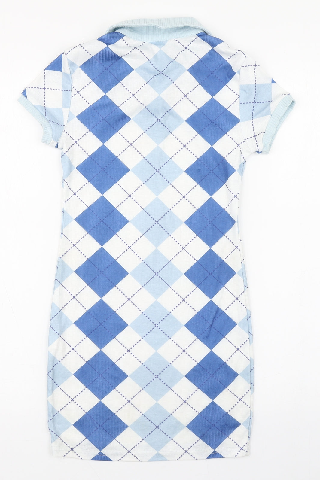 Shien Girls Blue Argyle/Diamond Polyester T-Shirt Dress  Size 10-11 Years  Collared Pullover