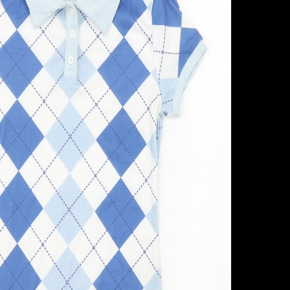 Shien Girls Blue Argyle/Diamond Polyester T-Shirt Dress  Size 10-11 Years  Collared Pullover