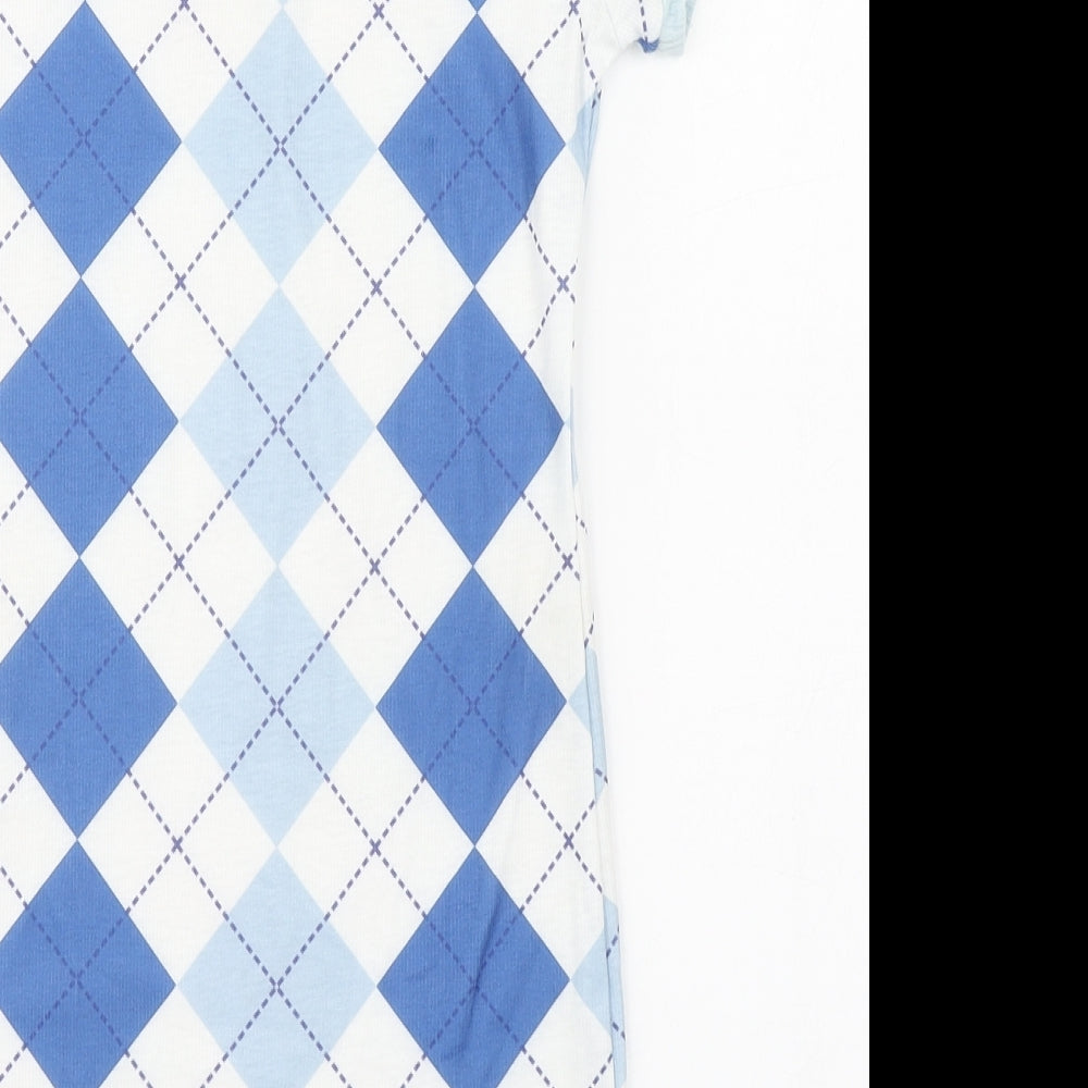 Shien Girls Blue Argyle/Diamond Polyester T-Shirt Dress  Size 10-11 Years  Collared Pullover