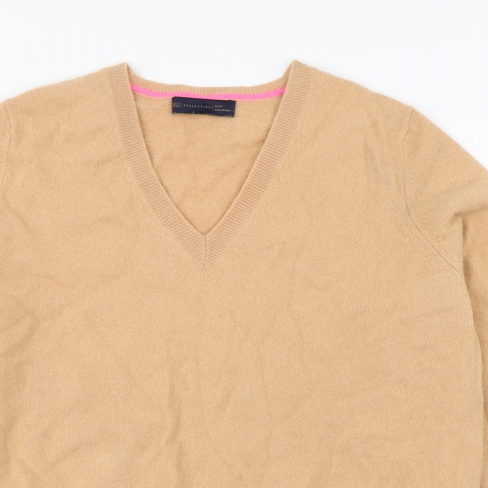 Marks and Spencer Womens Beige V-Neck  Cashmere Pullover Jumper Size 18