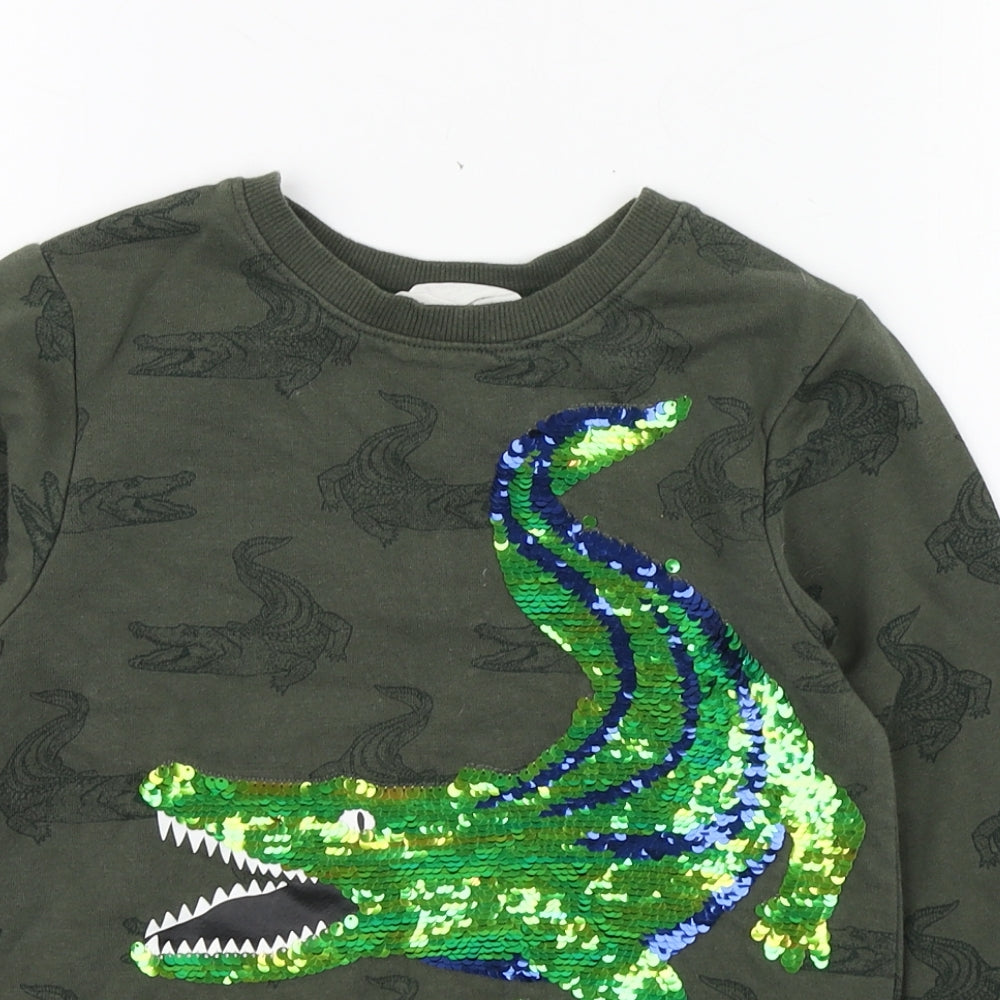 H&M Boys Green Geometric Cotton Pullover Sweatshirt Size 7-8 Years  Pullover - Reversable sequins