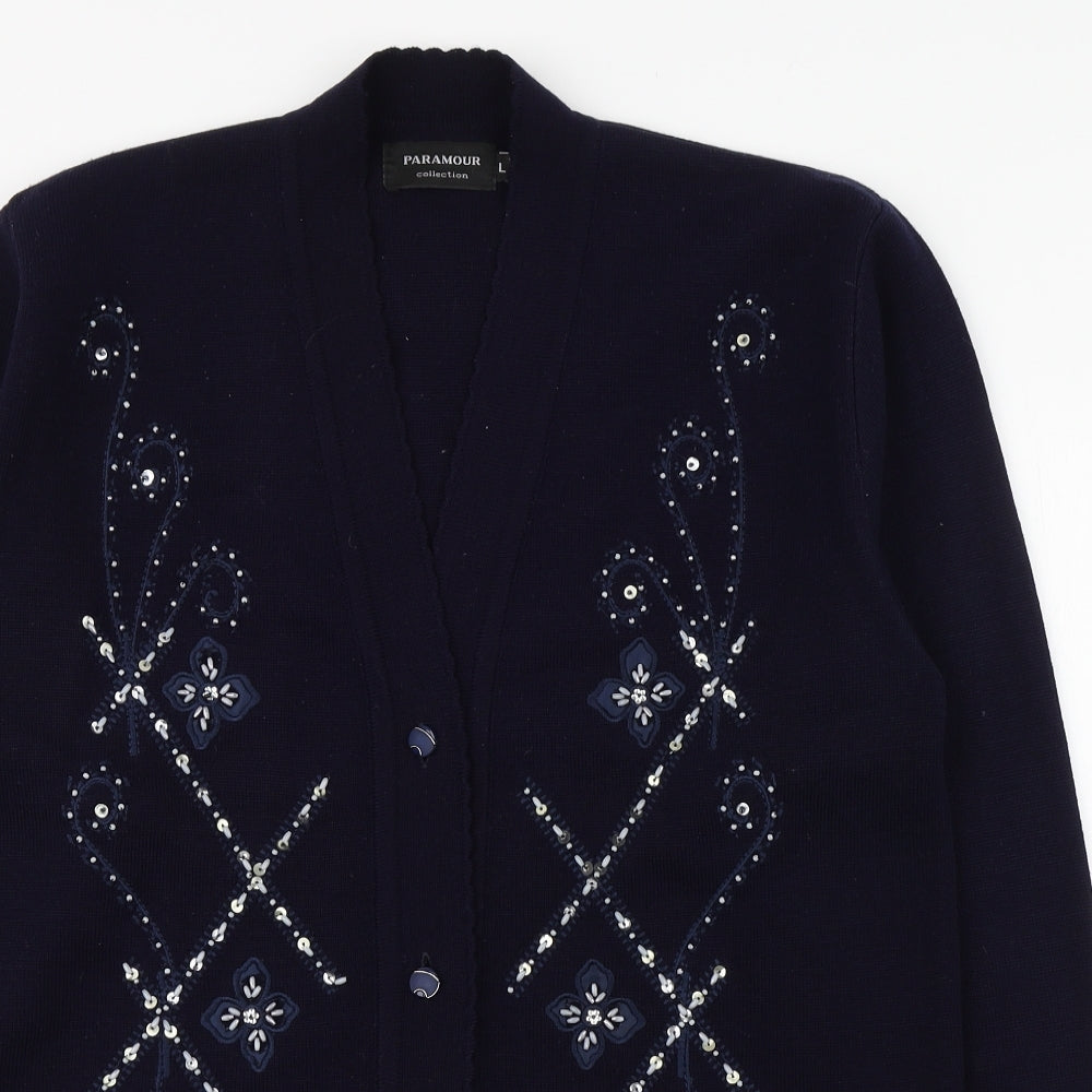 Paramour Womens Blue V-Neck  Acrylic Cardigan Jumper Size L
