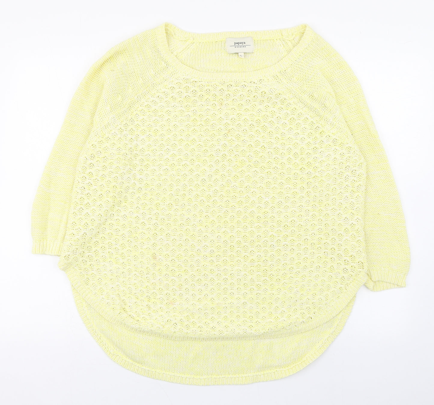 Papaya Womens Yellow Scoop Neck  Cotton Pullover Jumper Size L