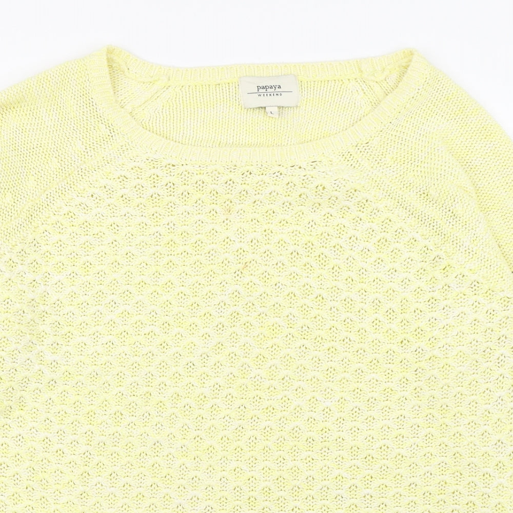 Papaya Womens Yellow Scoop Neck  Cotton Pullover Jumper Size L
