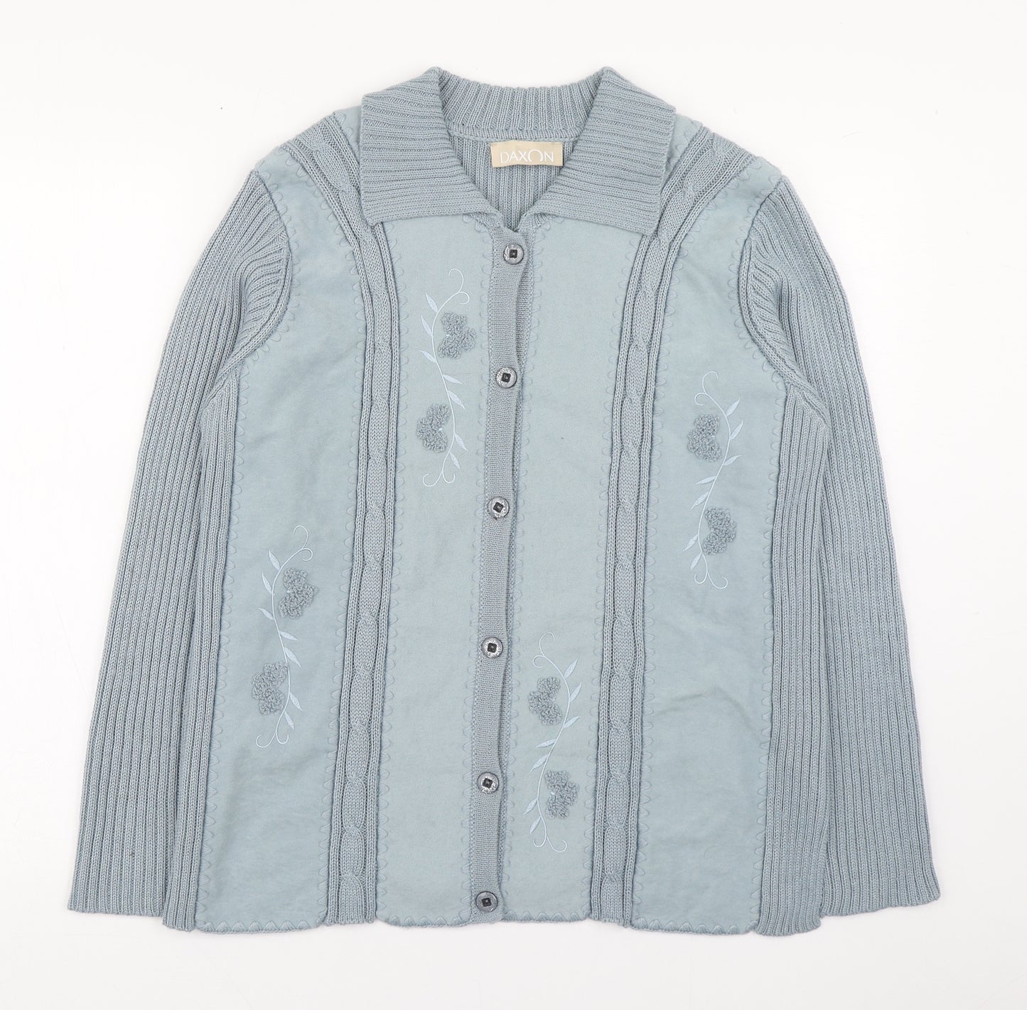 Daxon Womens Blue Collared  Acrylic Cardigan Jumper Size 18