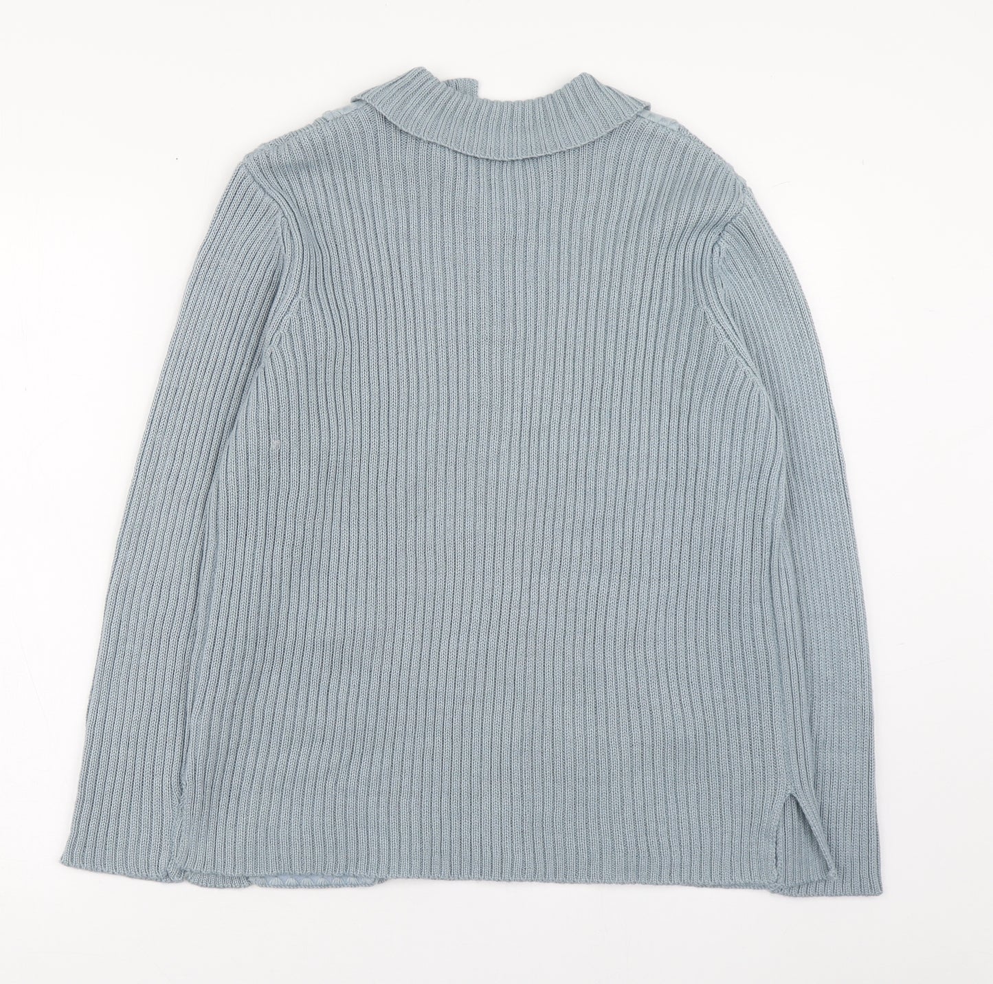 Daxon Womens Blue Collared  Acrylic Cardigan Jumper Size 18