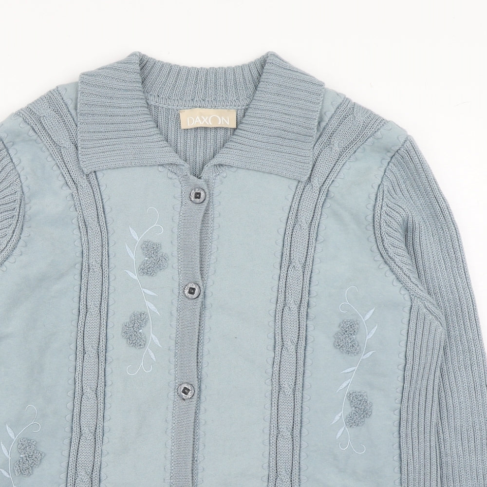 Daxon Womens Blue Collared  Acrylic Cardigan Jumper Size 18