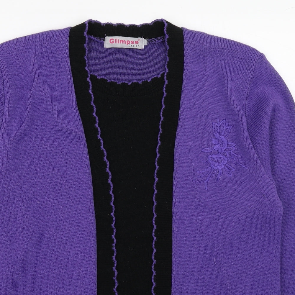 Glimpse Womens Purple V-Neck  Acrylic Cardigan Jumper Size M