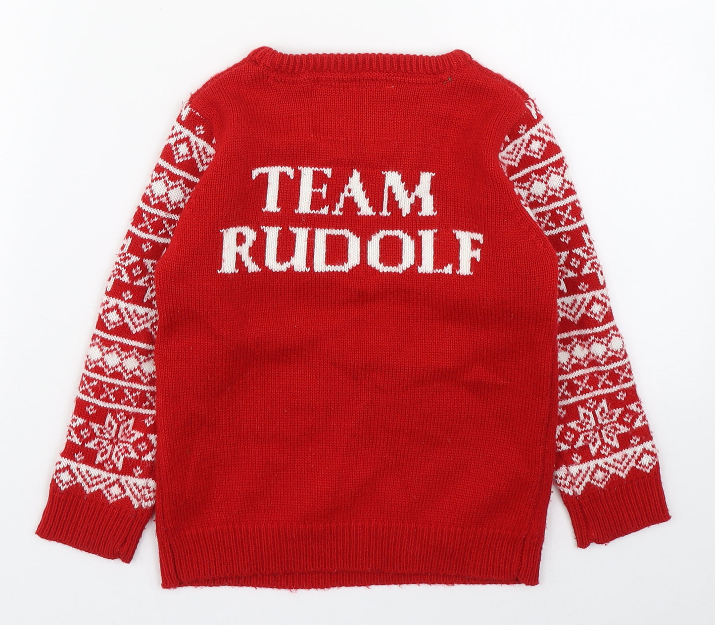 Rebel Boys Red Round Neck Striped Acrylic Pullover Jumper Size 4-5 Years  Pullover - Christmas