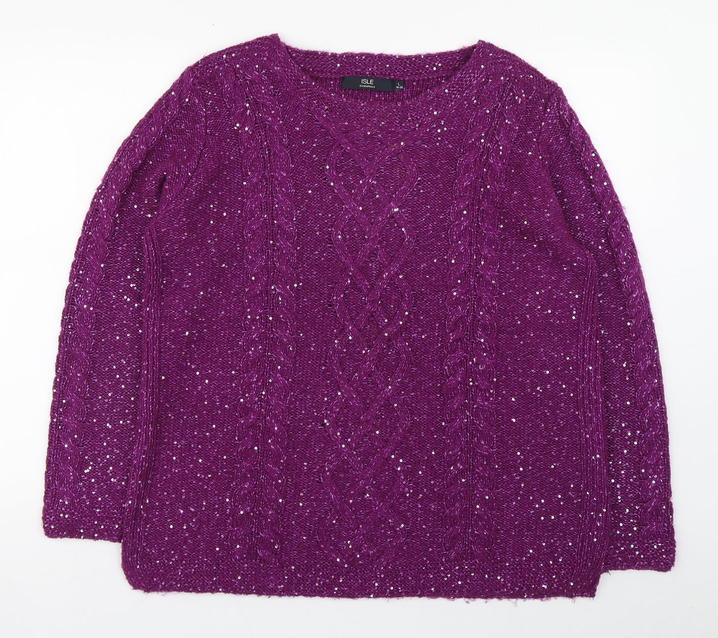 Isle Essentials Womens Purple Round Neck  Acrylic Pullover Jumper Size L