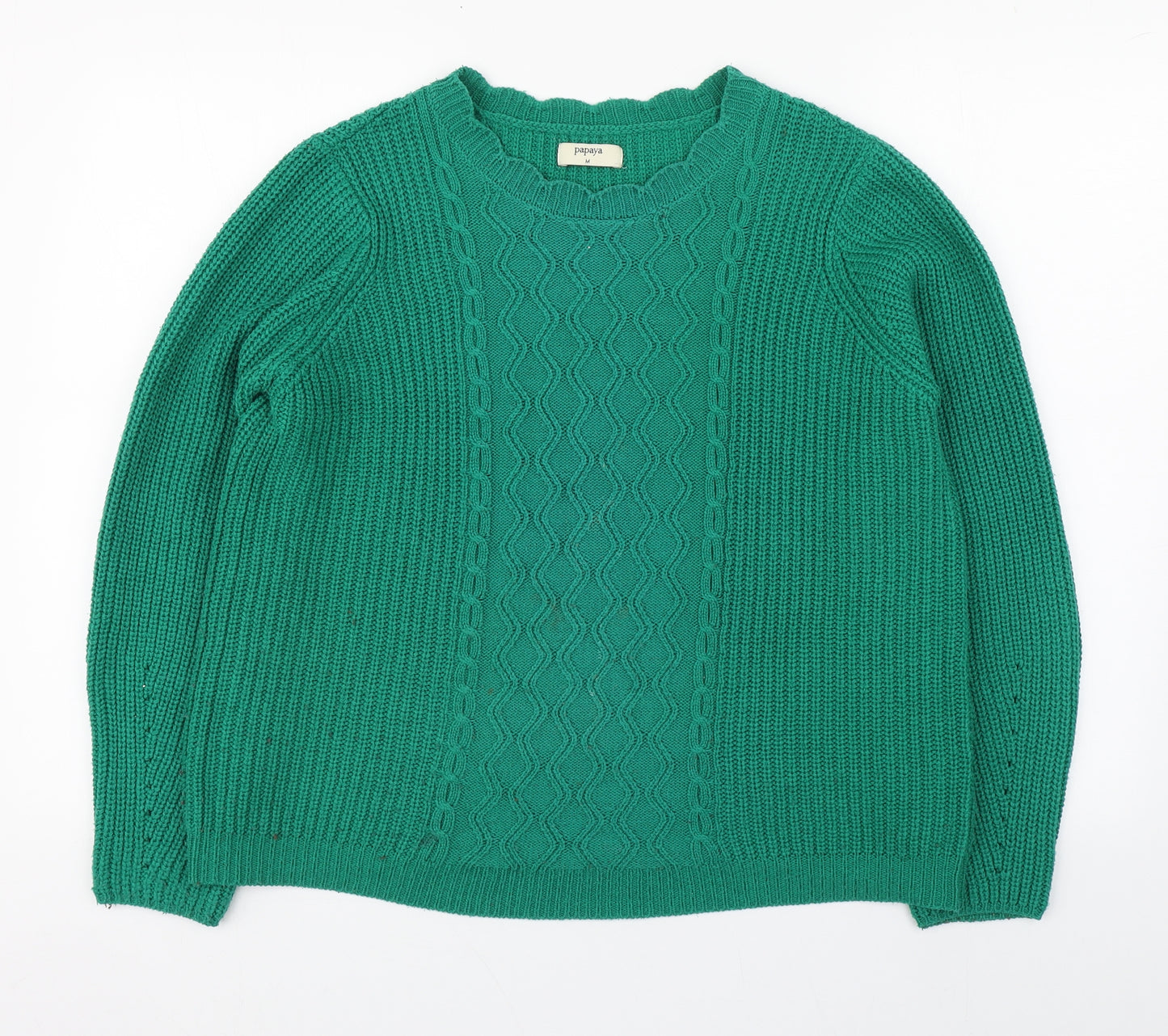Papaya Womens Green Round Neck  Acrylic Pullover Jumper Size M