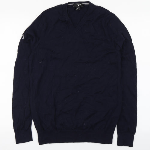 Callaway Mens Blue V-Neck  Wool Pullover Jumper Size M