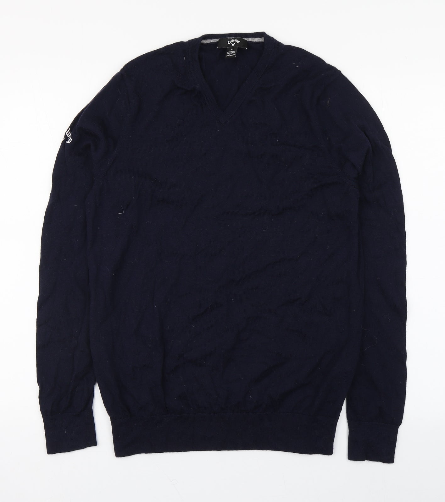 Callaway Mens Blue V-Neck  Wool Pullover Jumper Size M