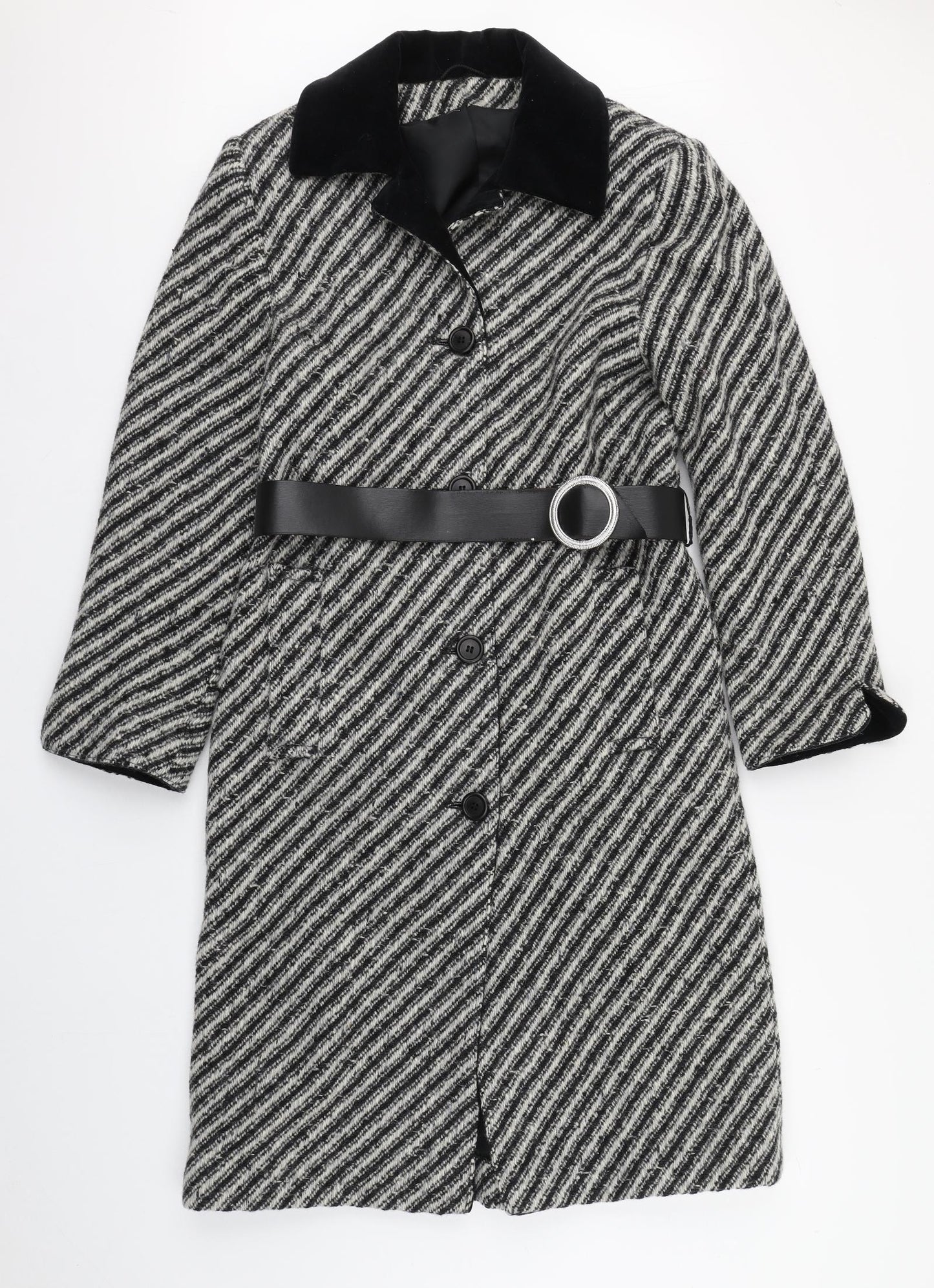 Bickler Womens Black Striped  Overcoat Coat Size 12  Button