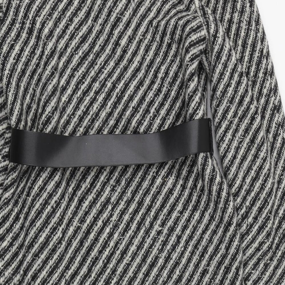 Bickler Womens Black Striped  Overcoat Coat Size 12  Button