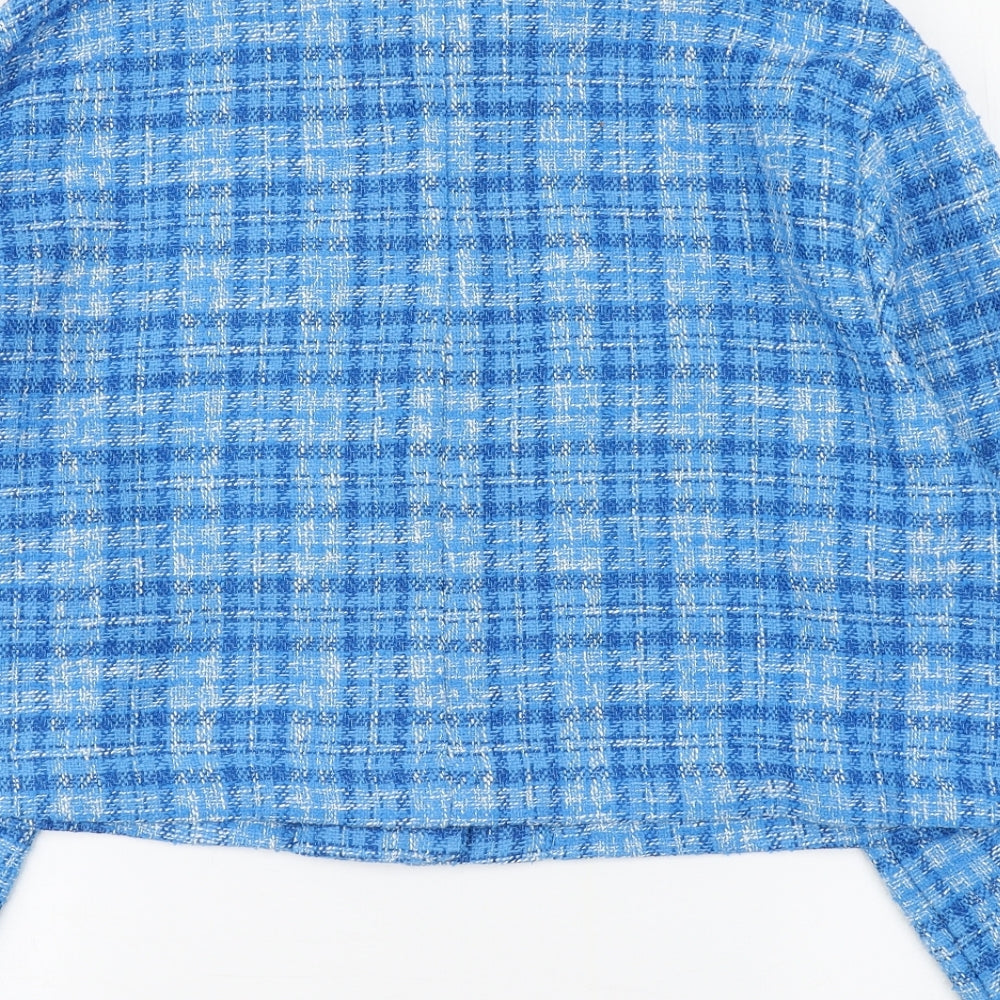 Zara Womens Blue Plaid  Jacket Blazer Size XL  Button