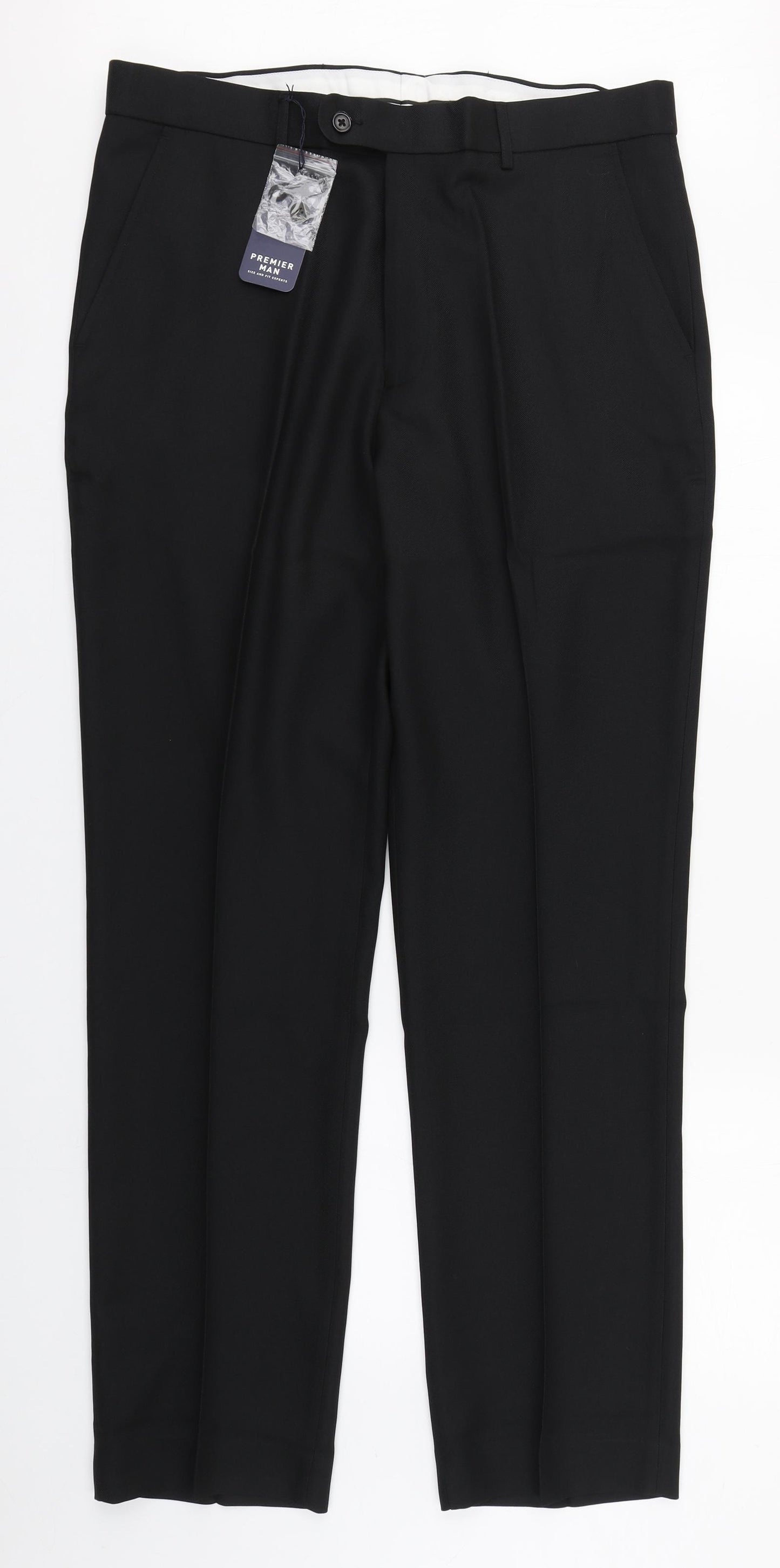 Premier Man Mens Black  Polyester Dress Pants Trousers Size 36 in L33 in Regular Zip
