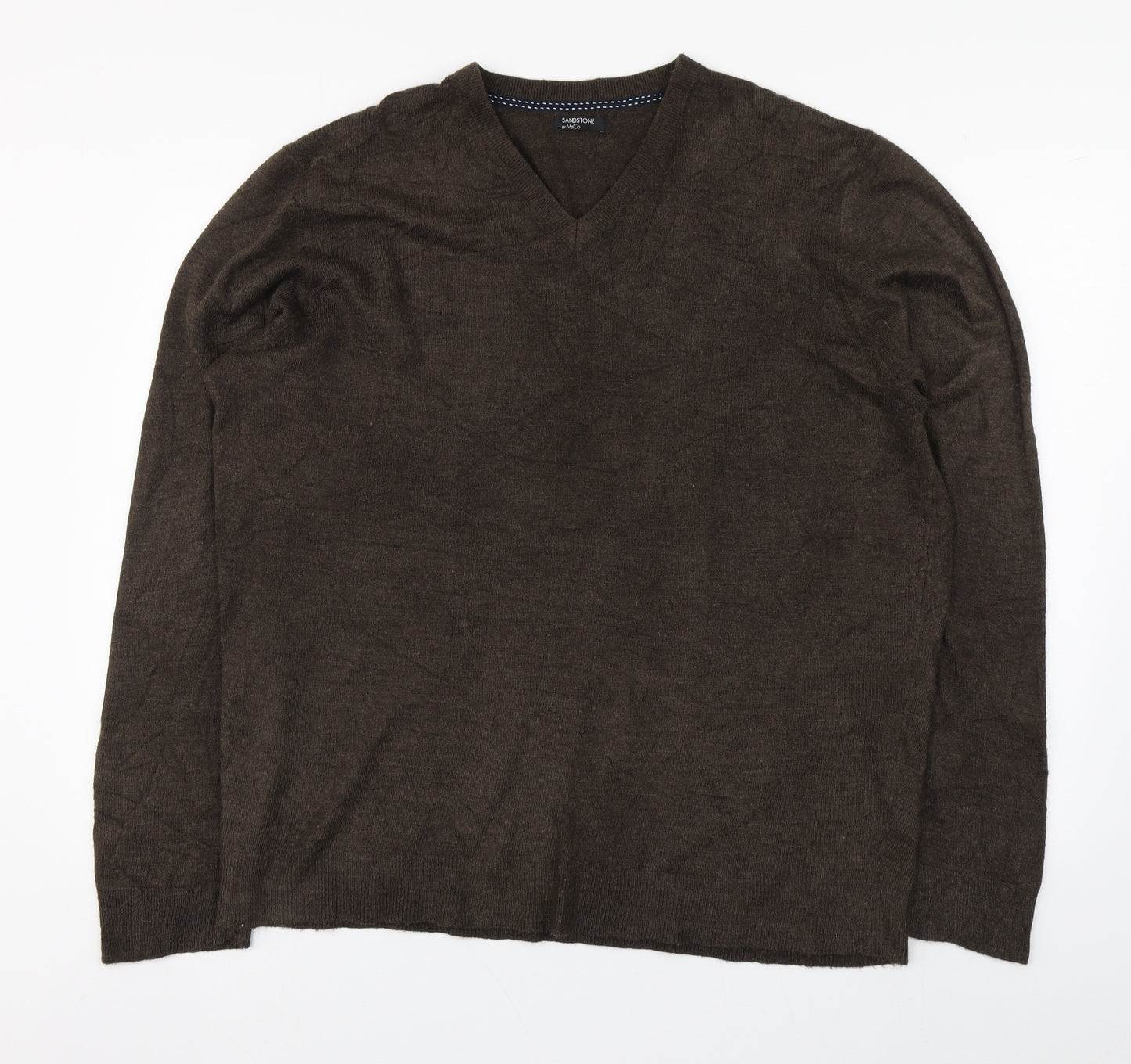 M&Co Mens Brown V-Neck  Acrylic Pullover Jumper Size XL