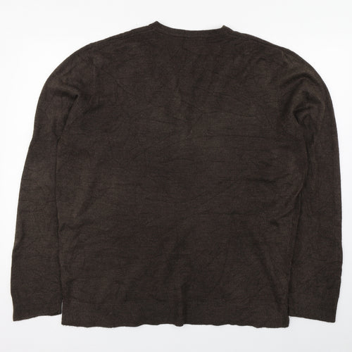 M&Co Mens Brown V-Neck  Acrylic Pullover Jumper Size XL