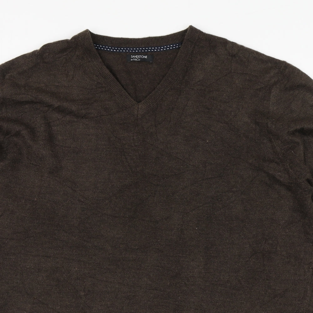 M&Co Mens Brown V-Neck  Acrylic Pullover Jumper Size XL