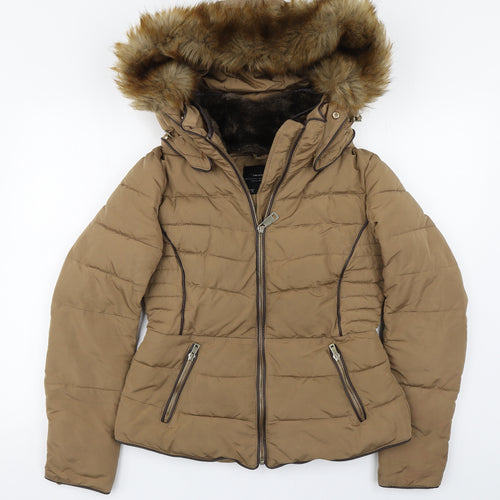 Zara Womens Brown   Parka Coat Size M  Zip