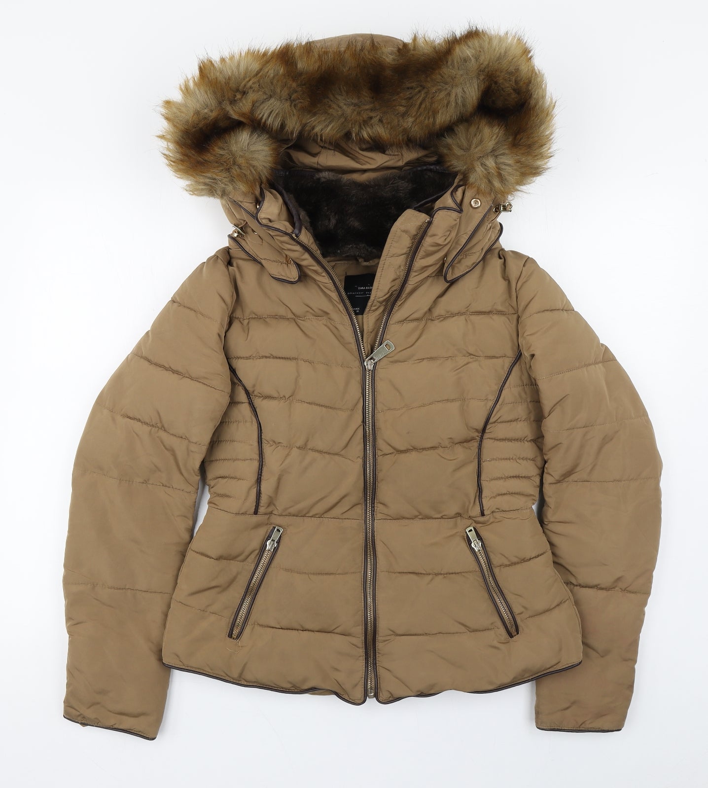 Zara Womens Brown   Parka Coat Size M  Zip