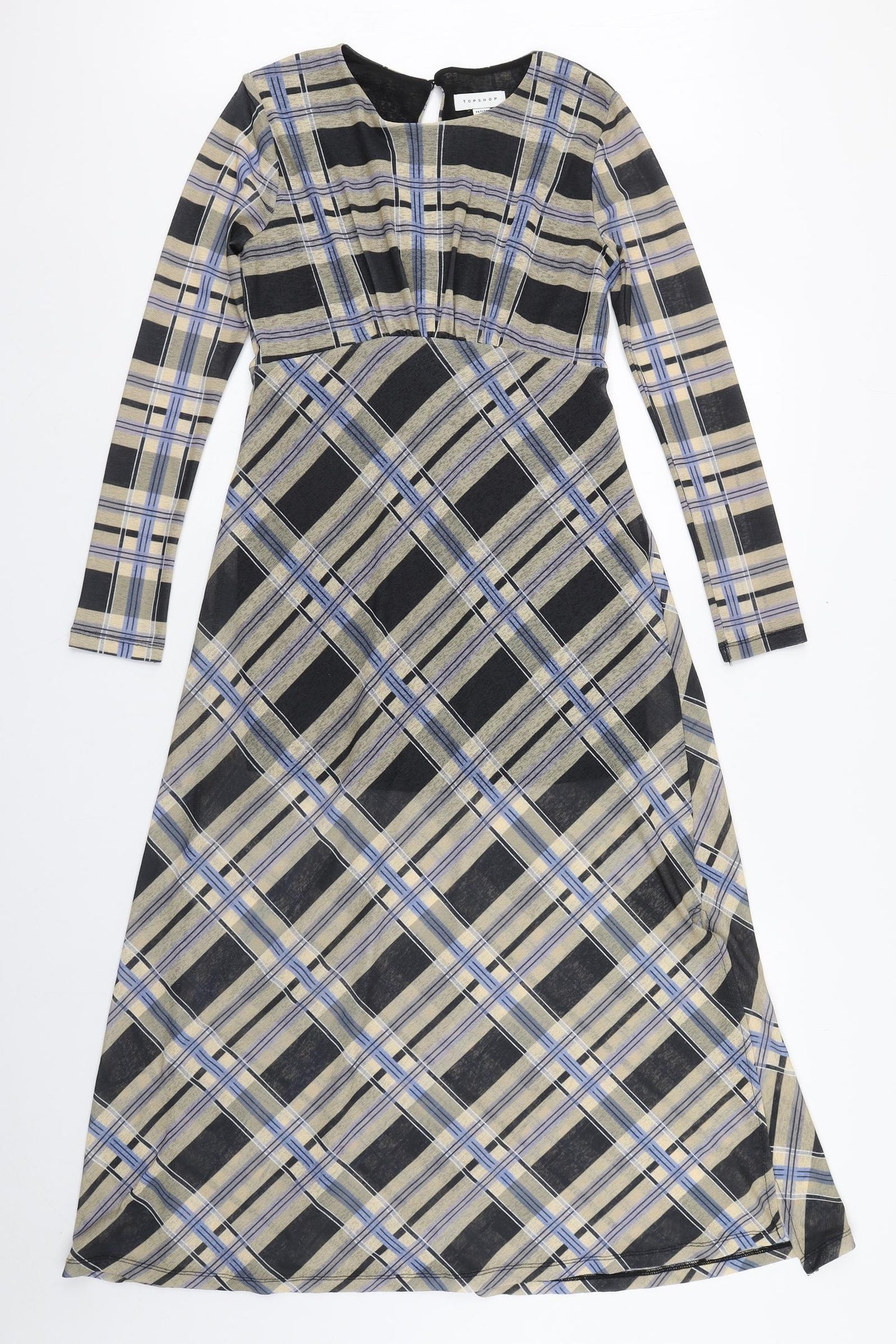 Topshop Womens Multicoloured Plaid Polyester A-Line  Size 10  Round Neck Button