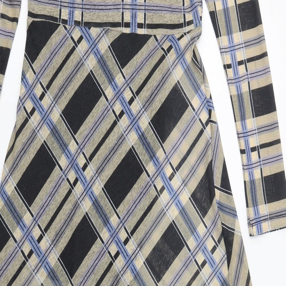Topshop Womens Multicoloured Plaid Polyester A-Line  Size 10  Round Neck Button