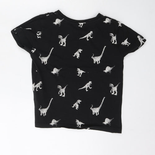 Primark Boys Black Geometric Cotton Basic T-Shirt Size 5-6 Years Round Neck