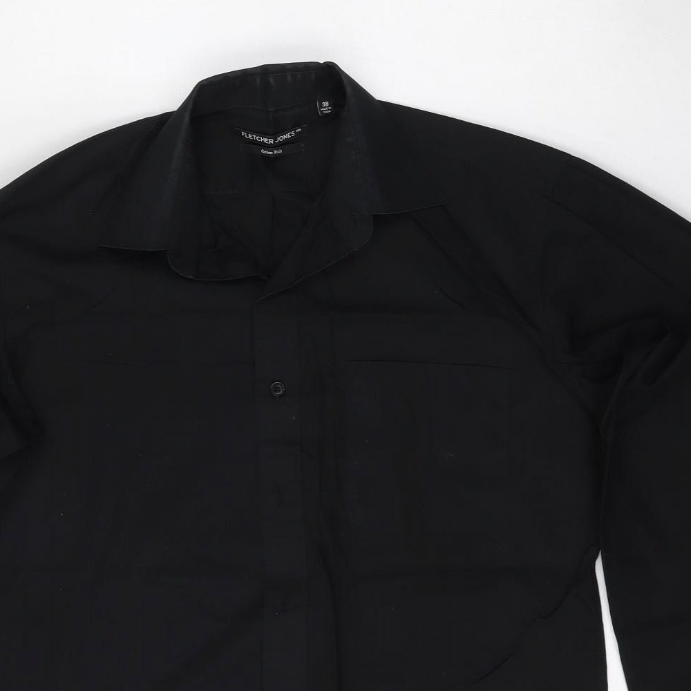 Fletcher Jones Mens Black  Cotton  Button-Up Size 38 Collared