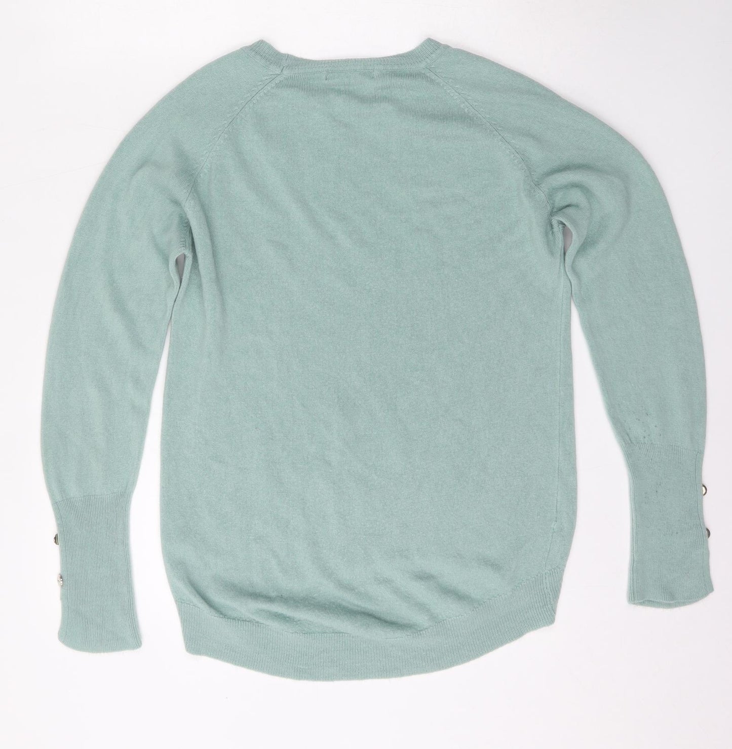 Primark Womens Green Round Neck  Acrylic Pullover Jumper Size S   - buttoned sleeves