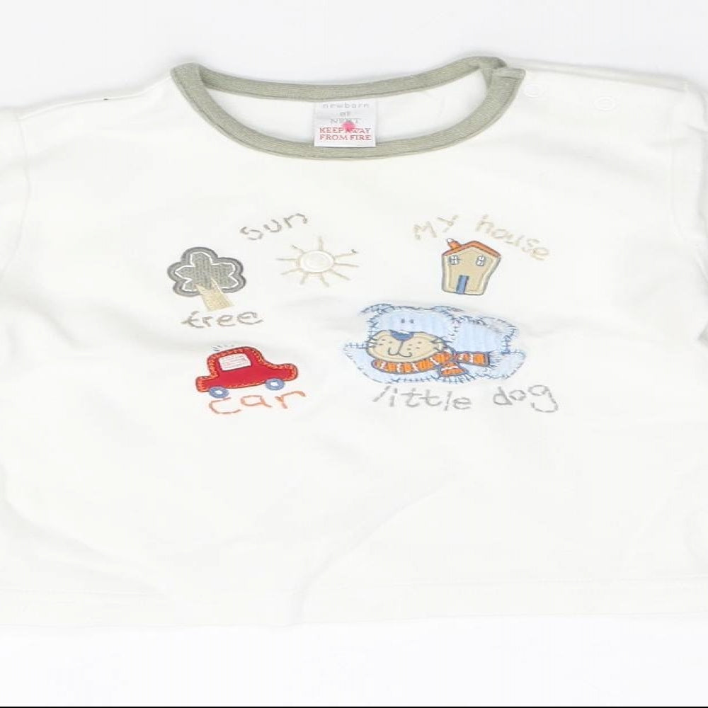 NEXT  White  Cotton Basic T-Shirt Size 6-9 Months Round Neck Button