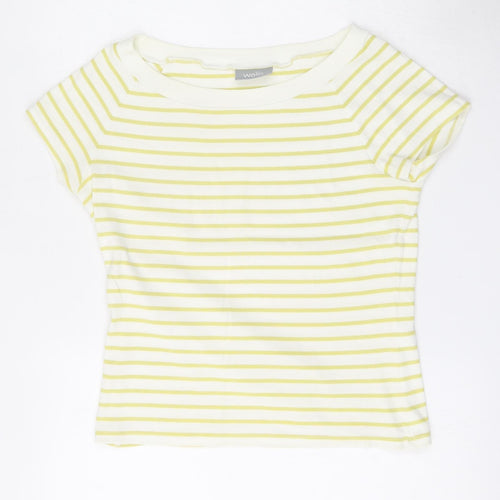 Wallis Womens Yellow Striped Cotton Basic T-Shirt Size 12 Boat Neck