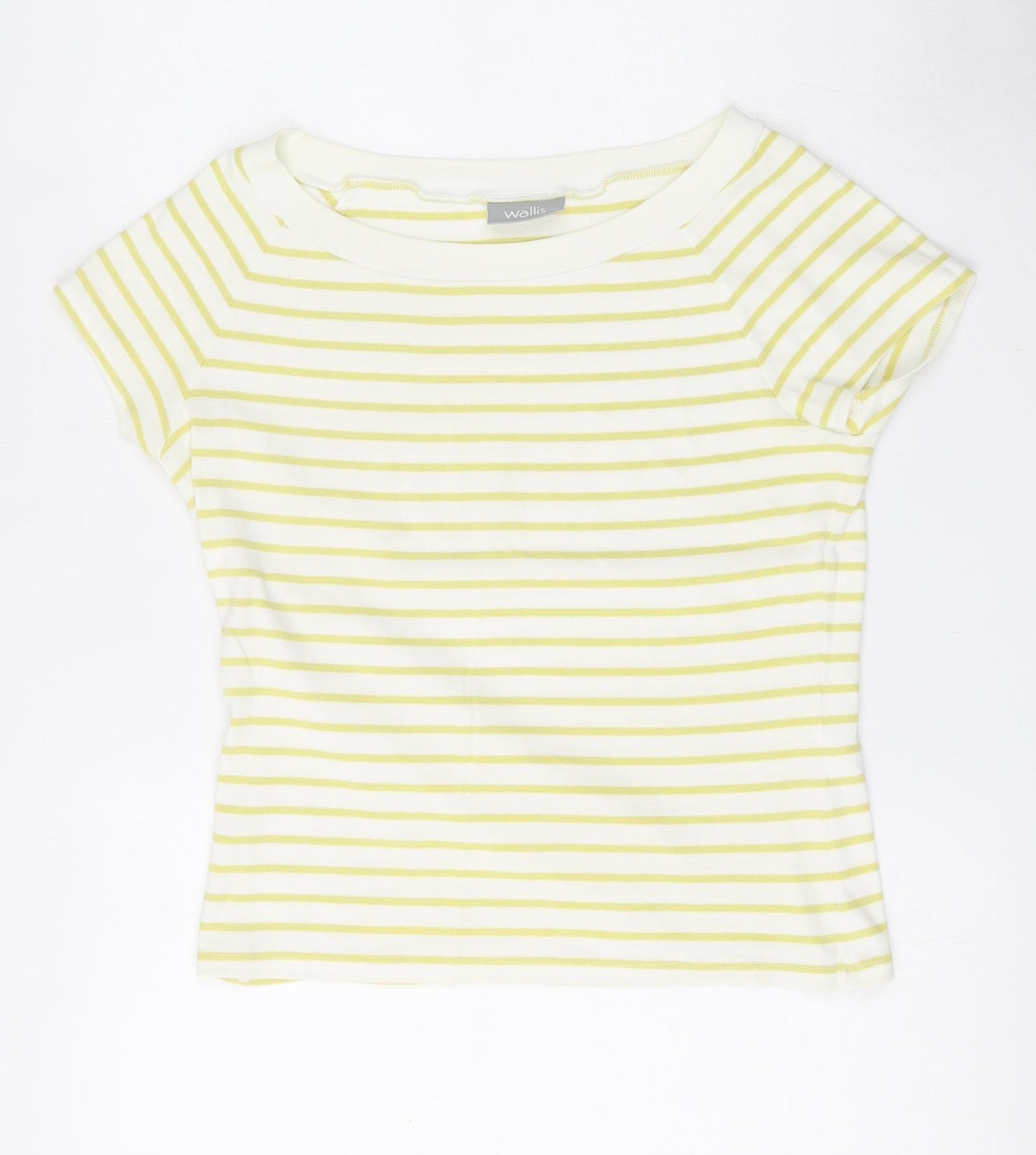 Wallis Womens Yellow Striped Cotton Basic T-Shirt Size 12 Boat Neck