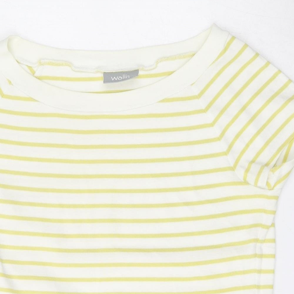 Wallis Womens Yellow Striped Cotton Basic T-Shirt Size 12 Boat Neck