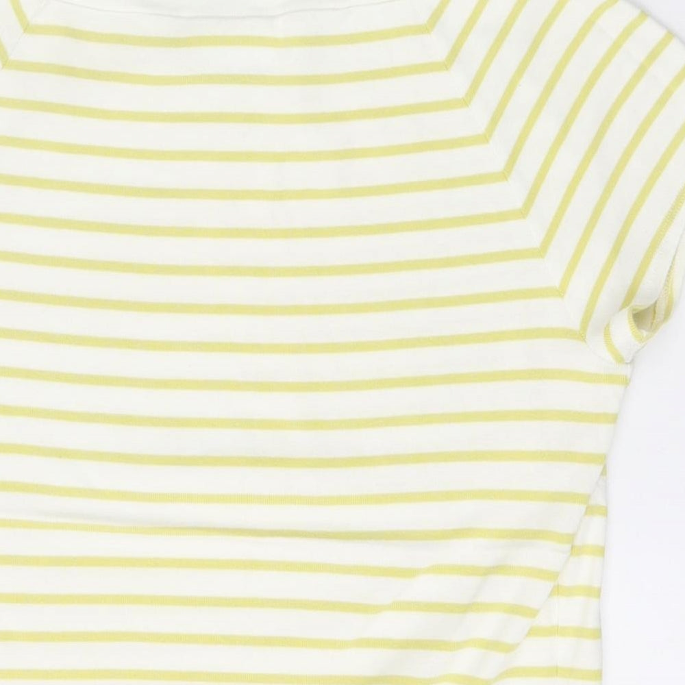 Wallis Womens Yellow Striped Cotton Basic T-Shirt Size 12 Boat Neck