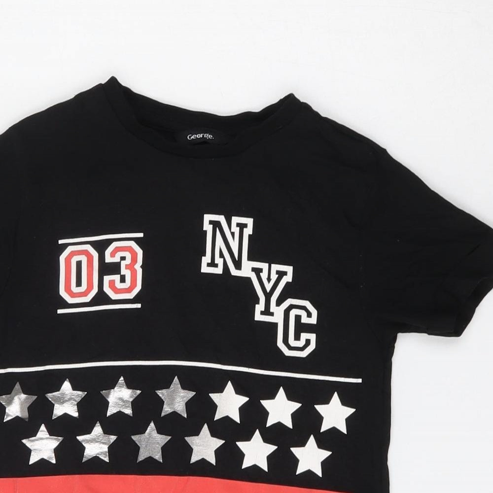 George Boys Black  Cotton Basic T-Shirt Size 6-7 Years Round Neck