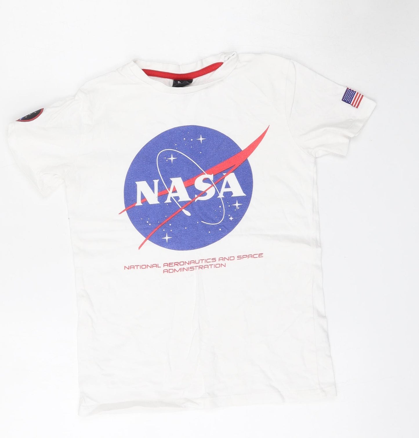 Dunnes Stores Boys White  Cotton Basic T-Shirt Size 9-10 Years Round Neck  - NASA